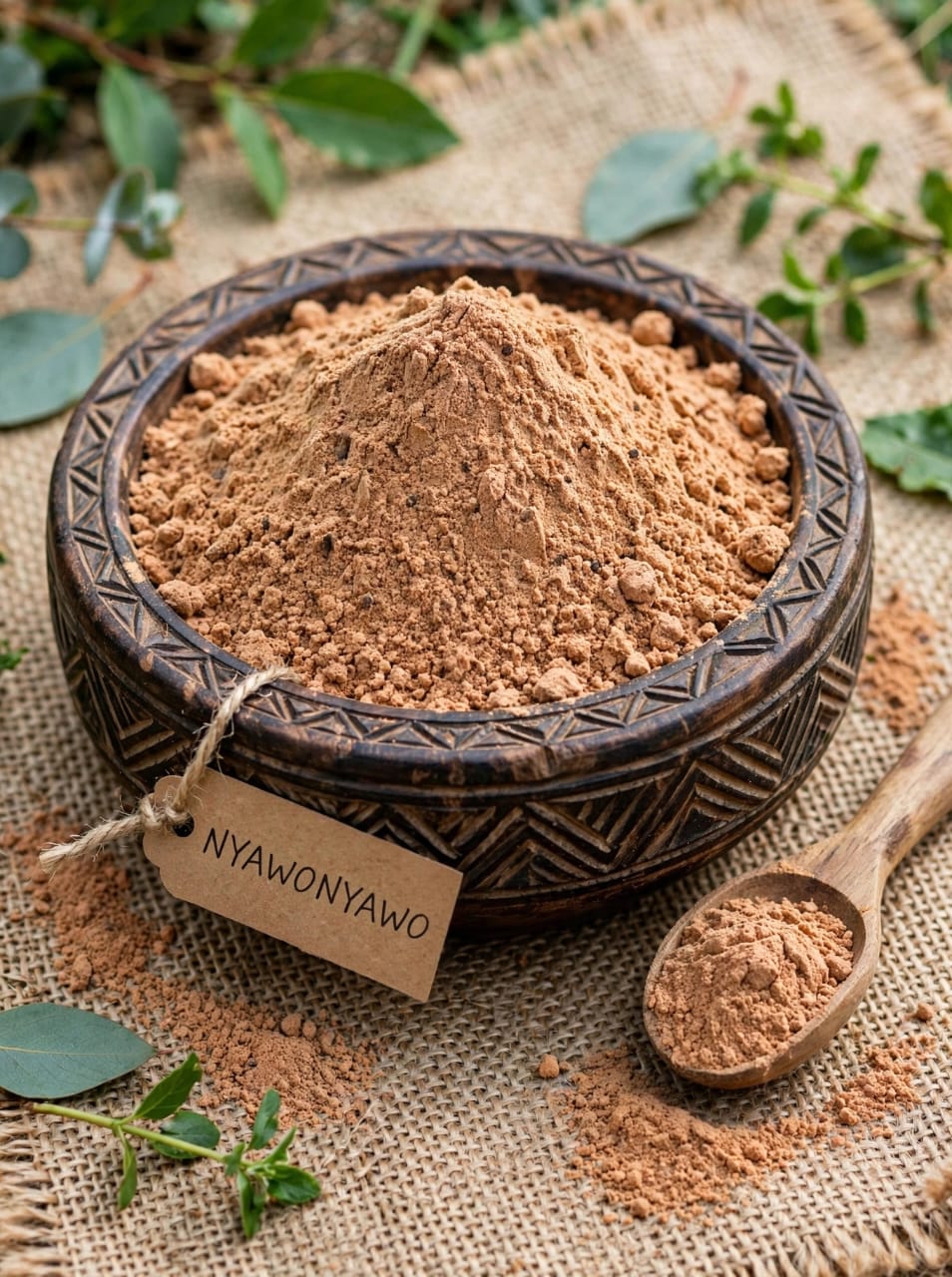 Ceramic bowl of dried herbs, roots, and mineral salts for a foot soak